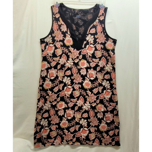 Lands' End Dresses & Skirts - Lands End Womens Black Floral Paisley Cotton Sleeveless Shift Dress Pockets L